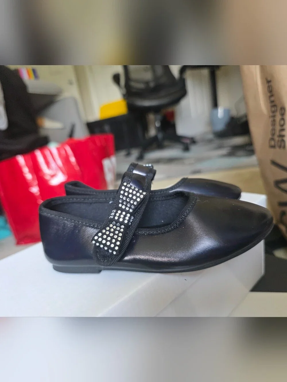 Jessica Simpson Black Girls Mary Jane Dress Shoes with Rhinestone Bow